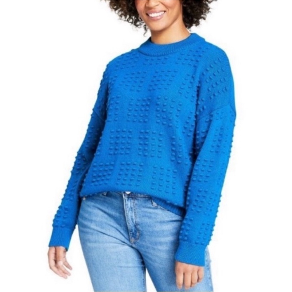 NWT Lego x Target Women's Blue Textured Polka Dot Sweater Blouse Top Sz M